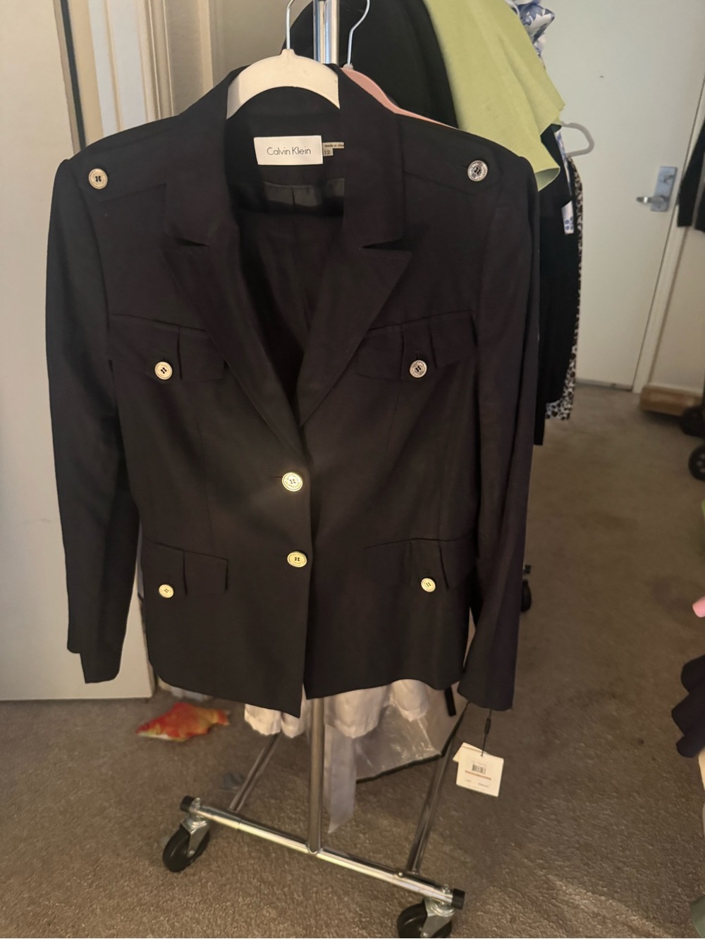 Calvin Klein Black Military-Inspired Blazer with Gold Buttons